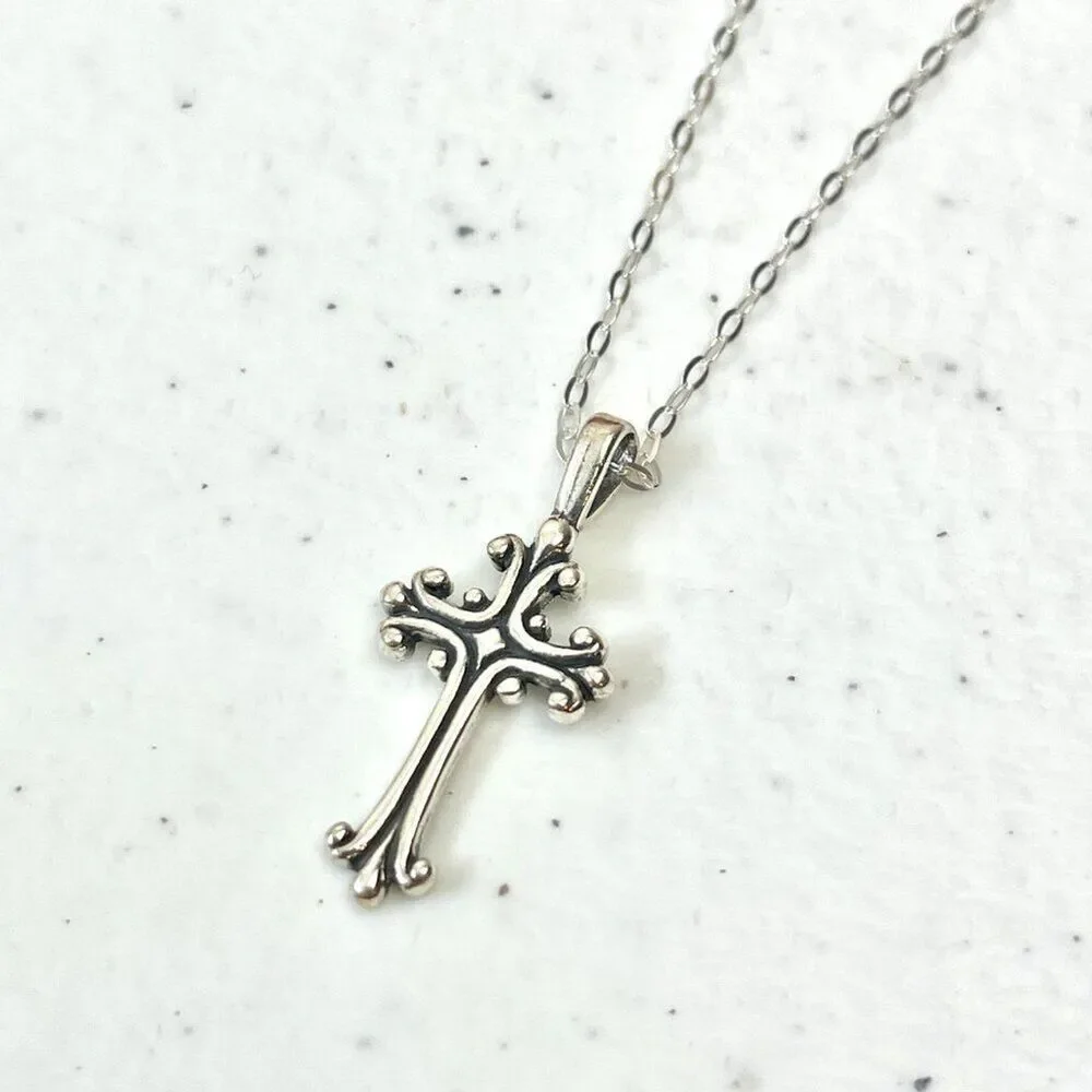Sterling Silver Cross Necklace USA Made Pendant 925 28x12.5mm 18in Cable Chain